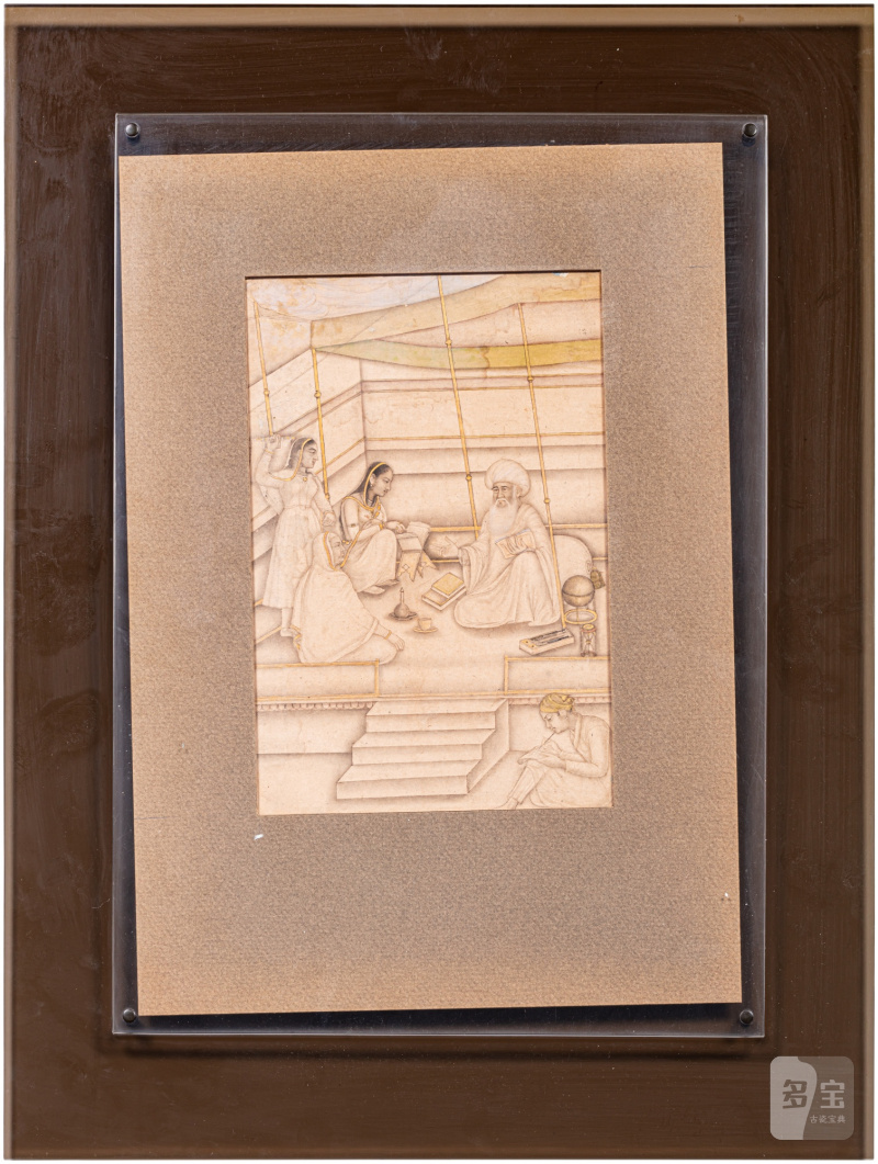 A folio from a Polier Album: Ladies seated with a religious figure, India, Provincial Mughal, Lucknow, late 18th century - 图4